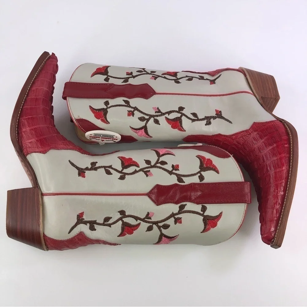 Los Altos Boots Women’s Caiman Tail Leather Cowboy Boots Size 6.5 Vintage - Picture 4 of 11